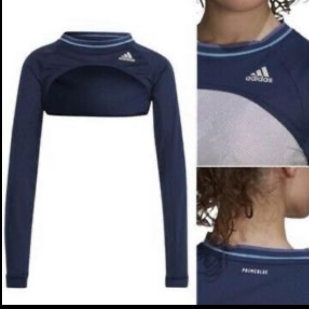 ADIDAS womens navy shoulder crop top - Picture 4 of 5